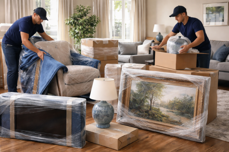 High-value household items packed with extra protection during a professional move