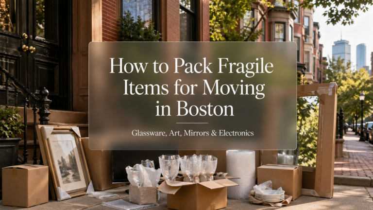 Packing fragile items for a Boston move with glassware art mirrors and electronics